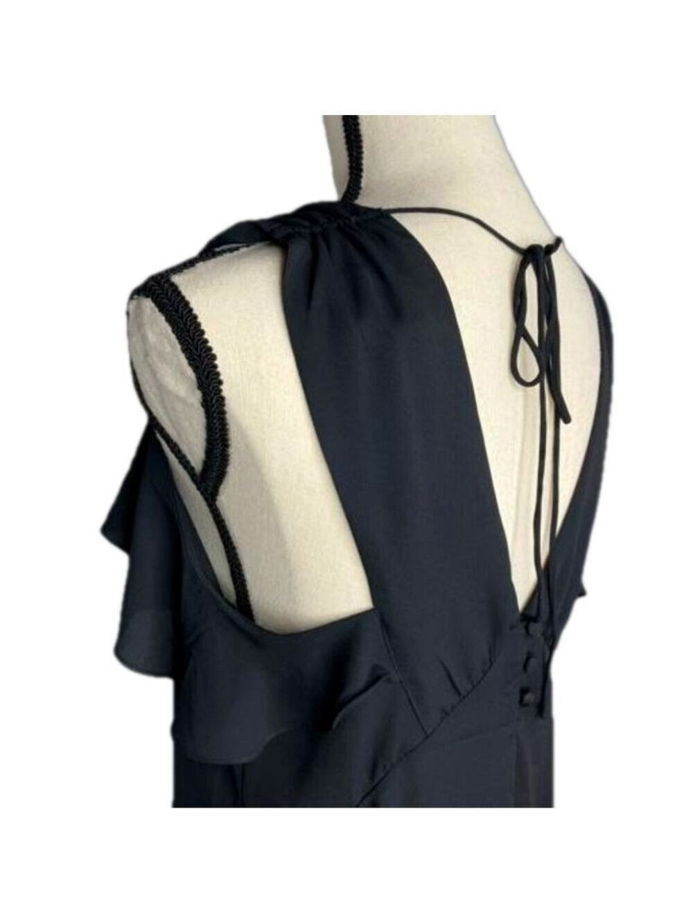 Express Black Ruffle Front 3 Button Top Small Petite - Picture 4 of 8